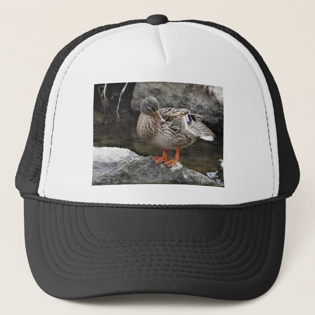 Cute brown duck trucker hat (Front)