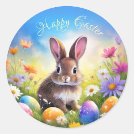 Cute Brown Easter Baby Bunny Classic Round Sticker
