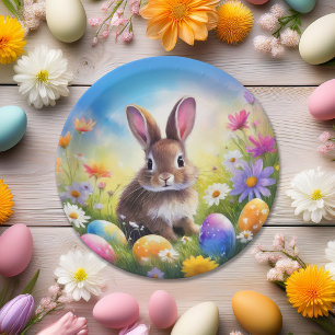 Cute Brown Easter Baby Bunny Paper Plate