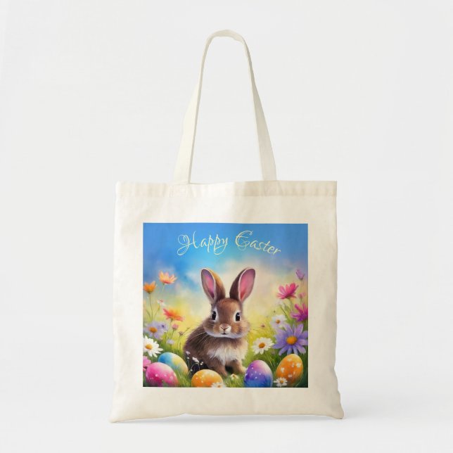 Cute Brown Easter Baby Bunny Tote Bag (Front)