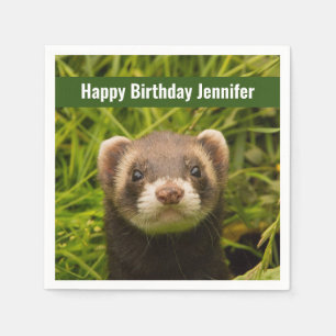 Cute Brown Ferret in the Grass Happy Birthday Napkin