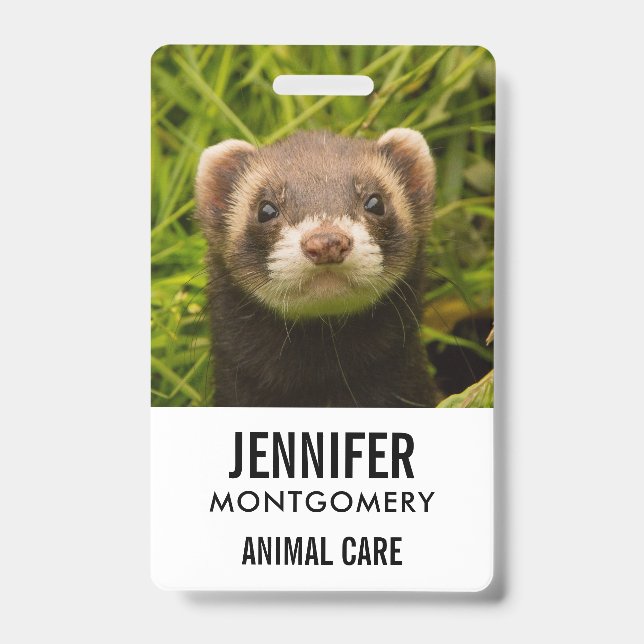Cute Brown Ferret in the Grass ID Badge (Front)