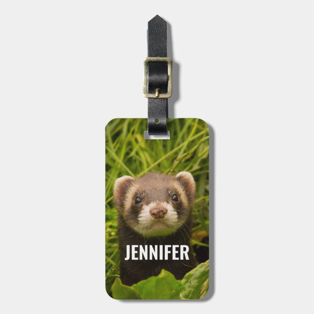 Cute Brown Ferret in the Grass Luggage Tag (Front Vertical)