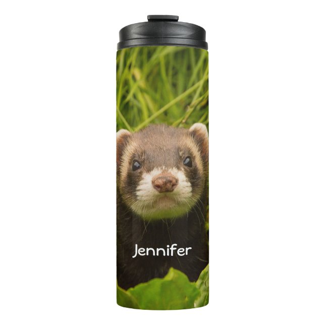 Cute Brown Ferret in the Grass Photo Thermal Tumbler (Front)