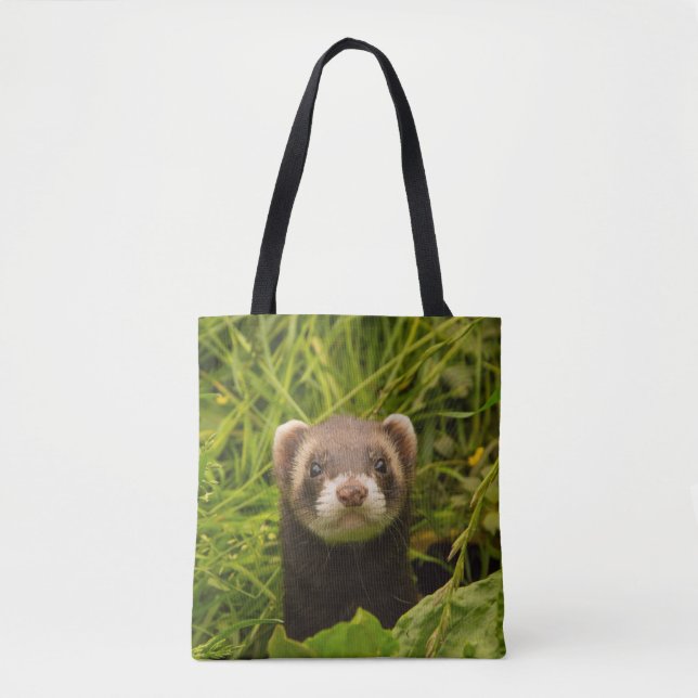 Cute Brown Ferret in the Grass Tote Bag (Front)