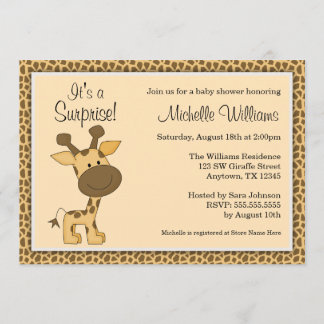 Cute Brown Giraffe Gender Neutral Baby Shower Invitation