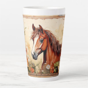 Cute Brown Horse and Wildflowers Latte Mug