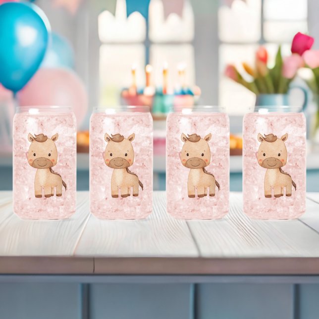 Cute Brown Horse Can Glass (Insitu (Baby Shower))