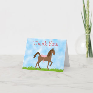 Cute Brown Horse with Pink Saddle Thank You Card