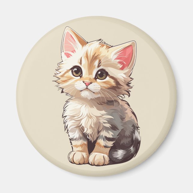 Cute Brown Kawaii Kitten Magnet (Front)