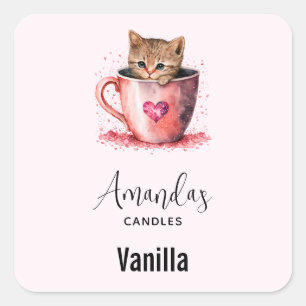 Cute Brown Kitten in a Teacup Candle Craft Square Sticker