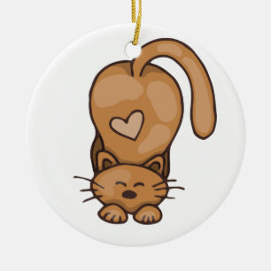 Cute Brown Kitty Cat With A Heart Ceramic Tree Decoration