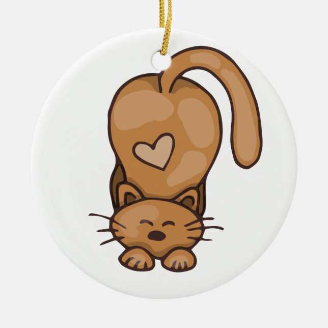 Cute Brown Kitty Cat With A Heart Ceramic Tree Decoration (Front)