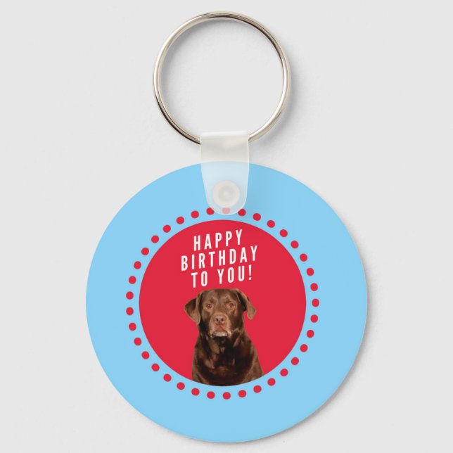 Cute Brown Labrador Retriever Dog Happy Birthday Key Ring (Front)