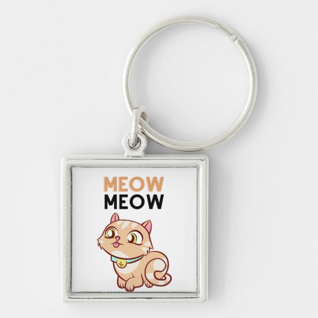 Cute Brown Meow Cat Key Ring (Front)