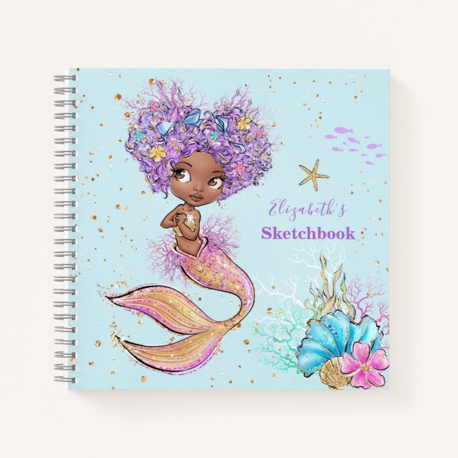 Cute Brown Mermaid Notebook (Front)