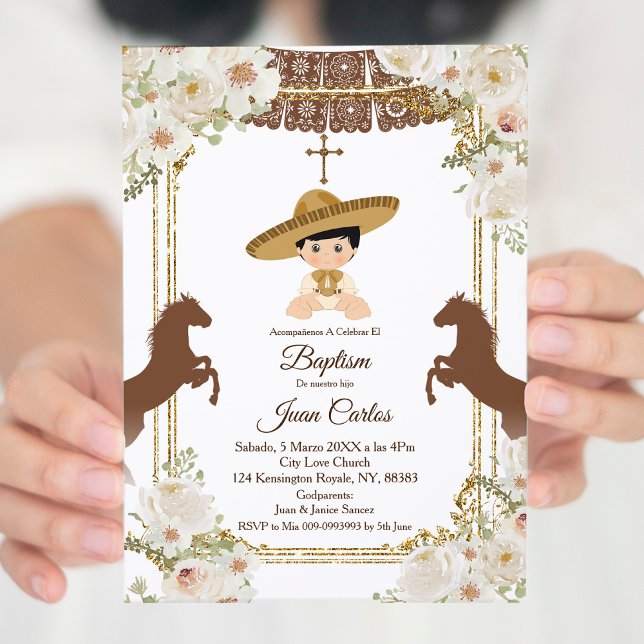 Cute Brown Mexican Boy Horse Baptism Invitation (Creator Uploaded)