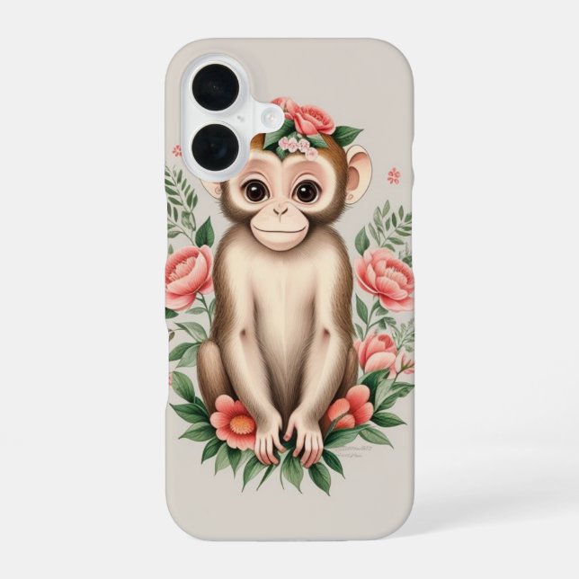 Cute Brown Monkey  iPhone 16 Case (Back)