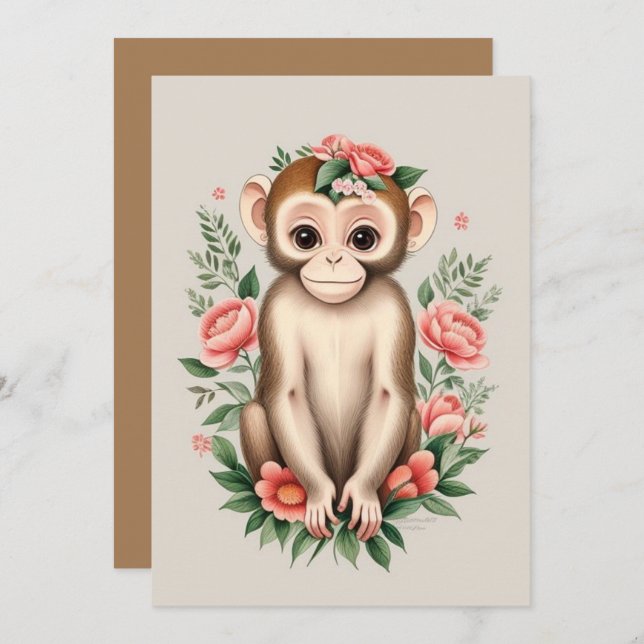 Cute Brown Monkey  Thank You Card (Front/Back)