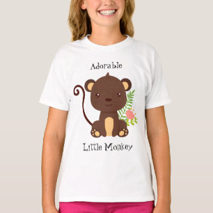 Cute Brown Monkey With Pink Flowers T-Shirt