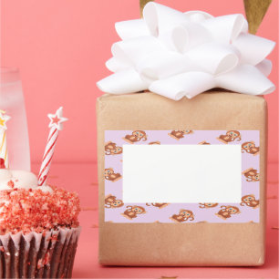 Cute brown monkeys on purple rectangular sticker