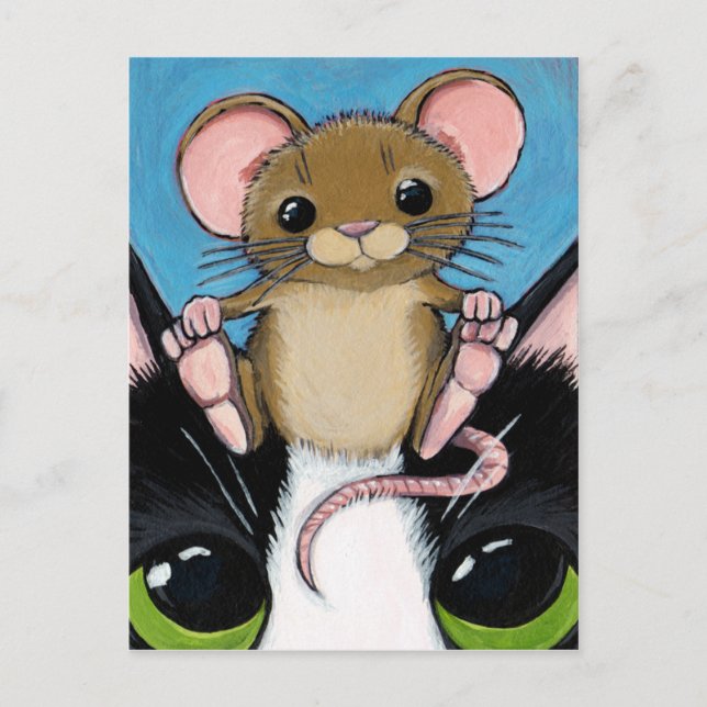 Cute Brown Mouse and Cat Postcard (Front)