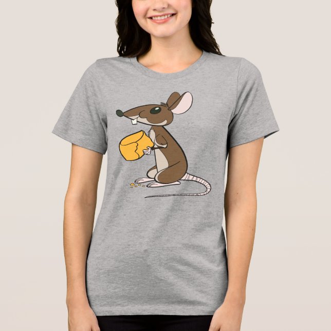 Cute Brown Mouse Holding A Piece Of Cheese Tri-Blend Shirt (Front)