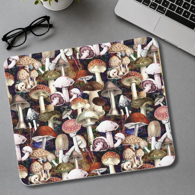 Cute brown mushroom fungi garden pattern  mouse pad (Creator Uploaded)