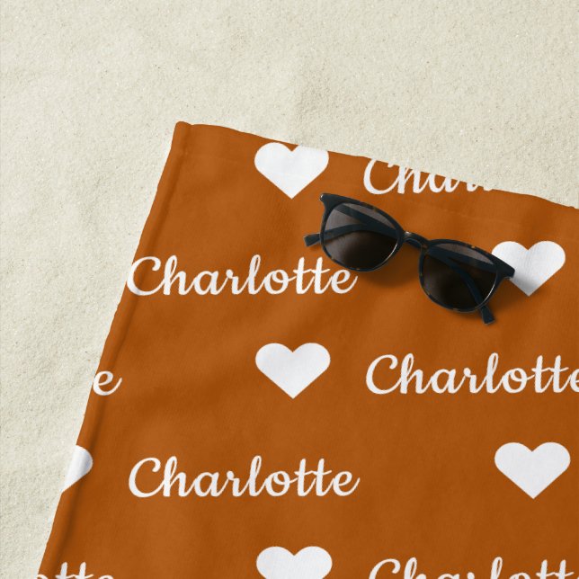Cute Brown Name Heart Pattern Bath or Beach Towel (In Situ)