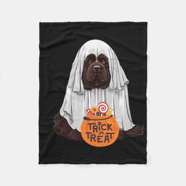 Cute Brown Newfoundland Dog Halloween  Fleece Blanket (Front)