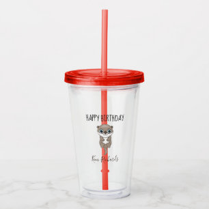 Cute brown otter cream birthday acrylic tumbler