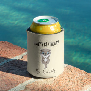 Cute brown otter cream birthday can cooler