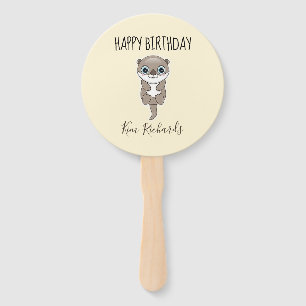 Cute brown otter cream birthday hand fan