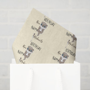 Cute brown otter cream birthday tissue paper