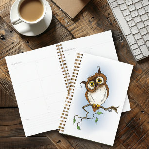 Cute Brown Owl Blue Wildlife Whimsical Planner