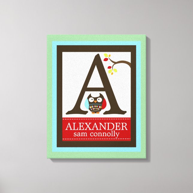 Cute Brown Owl Canvas Letter Name Print 16x20 (Front)