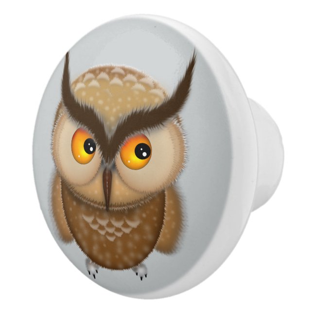 Cute Brown Owl Ceramic Knob (Right)