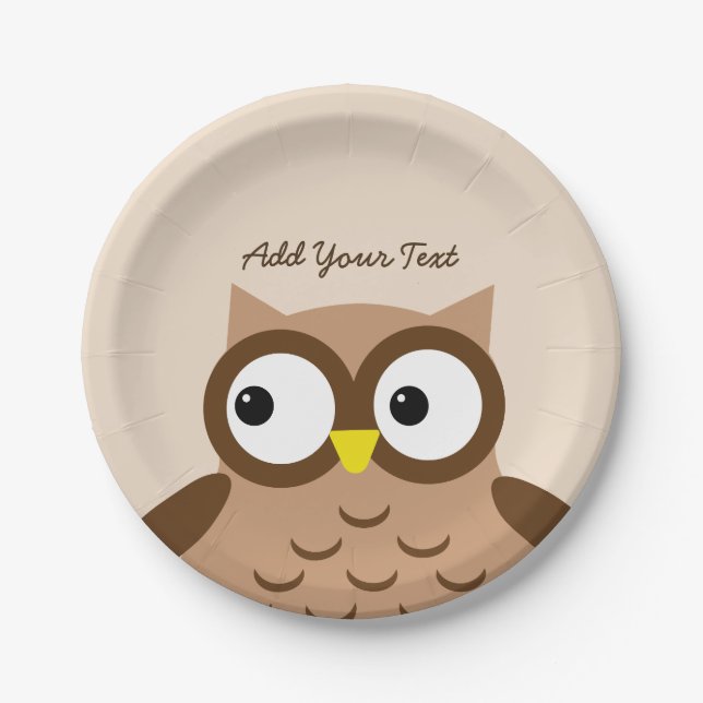 Cute Brown Owl Custom Text A03A Paper Plate (Front)