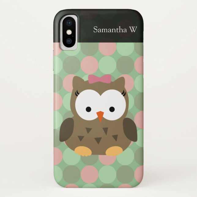 Cute Brown Owl w/Pink Bow Case-Mate iPhone Case (Back)