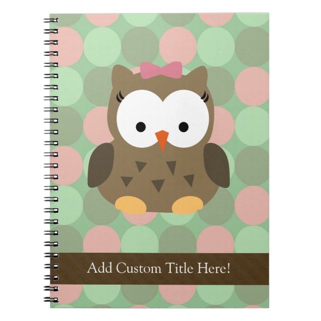 Cute Brown Owl w/Pink Bow Notebook (Front)