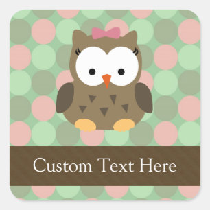 Cute Brown Owl w/Pink Bow Square Sticker