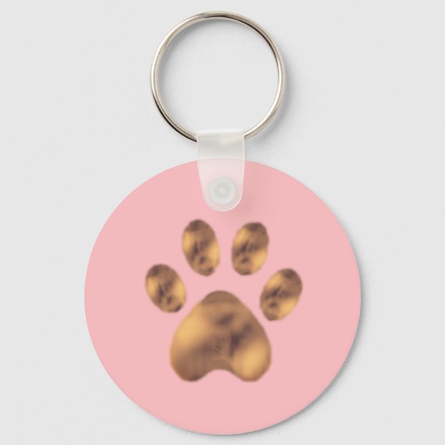 Cute Brown Pet Paw on Pink Key Ring (Front)