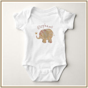 Cute Brown Pink and Bronze Elephant Baby Bodysuit