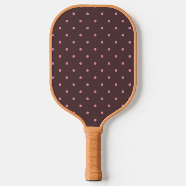 Cute Brown & Pink Polkadots Pattern Boho Polka Pickleball Paddle (Front)