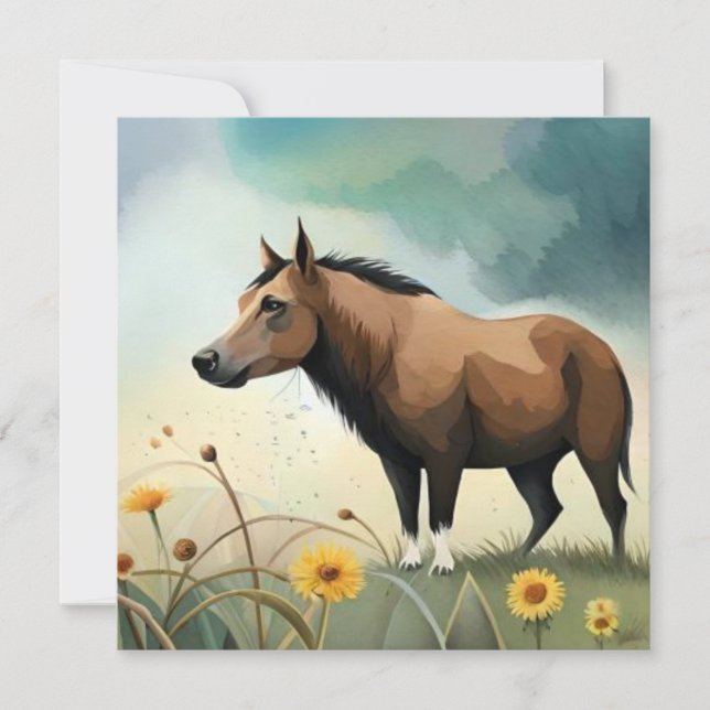 Cute brown pony in the floral field (Front)