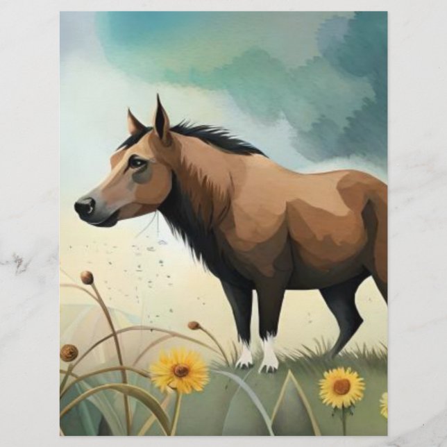 Cute brown pony in the floral field custom letterhead (Front)