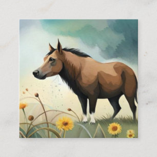 Cute brown pony in the floral field loyalty card