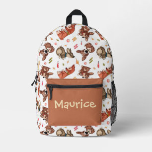 CUTE BROWN PUPPIES DOGS BONES PATTERN CUSTOM NAME PRINTED BACKPACK