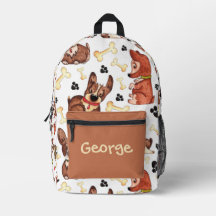 CUTE BROWN PUPPIES DOGS BONES PATTERN CUSTOM NAME