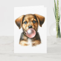 Cute Brown Puppy Dog Blowing Bubble Gum Blank